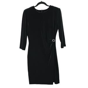 Connected Petite Black Velvet Ruched Side Mini Dress Y2K Goth 3/4 Sleeve 8P